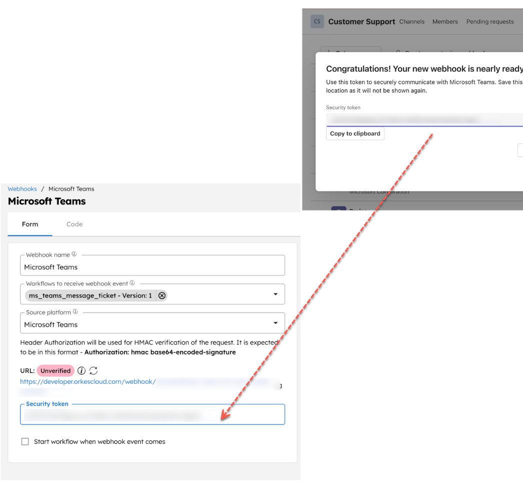 Copying security token from Microsoft Teams webhook to Conductor webhook