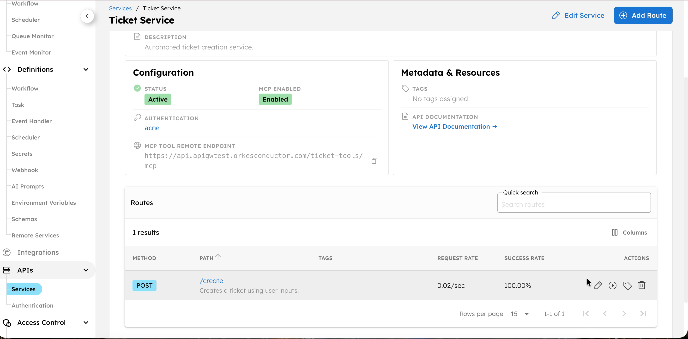 Testing route from Conductor UI