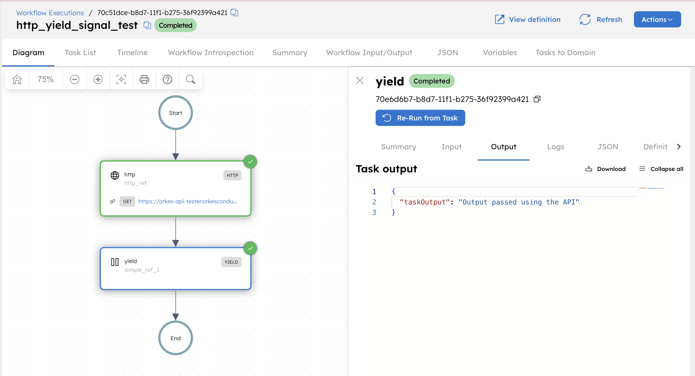 Sample execution with Yield task completed