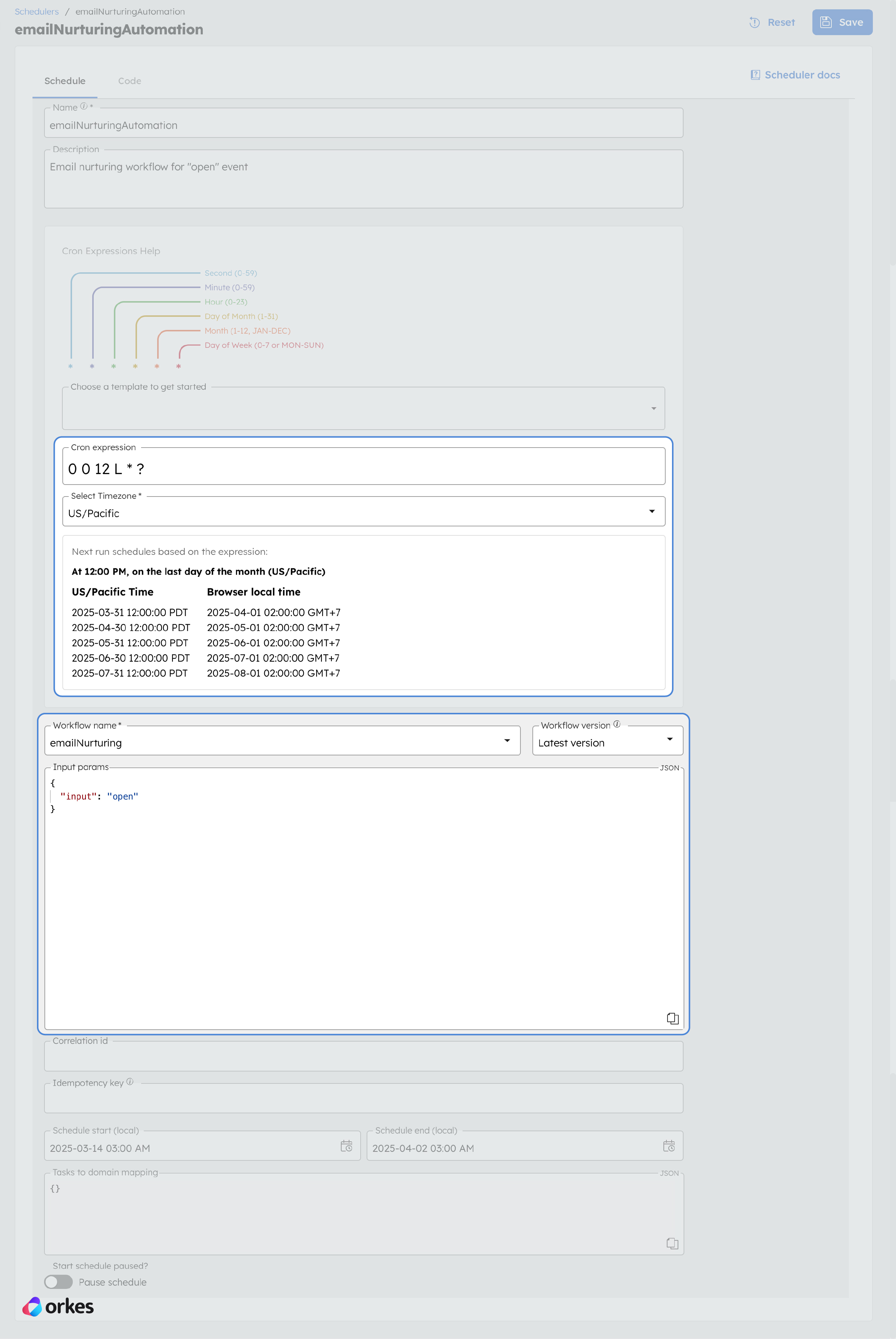 Workflow scheduled to run at specified time