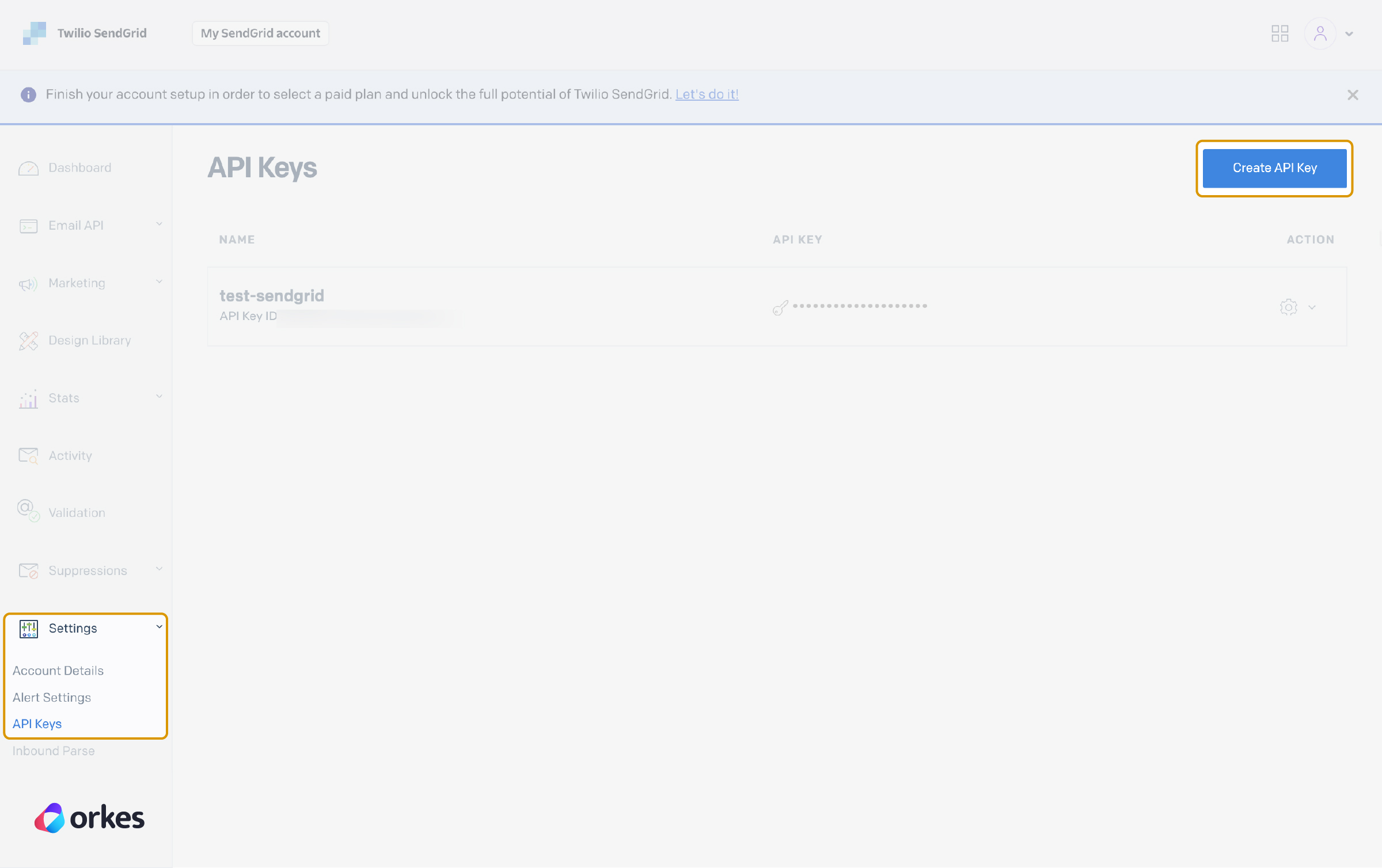 Generating API key from SendGrid