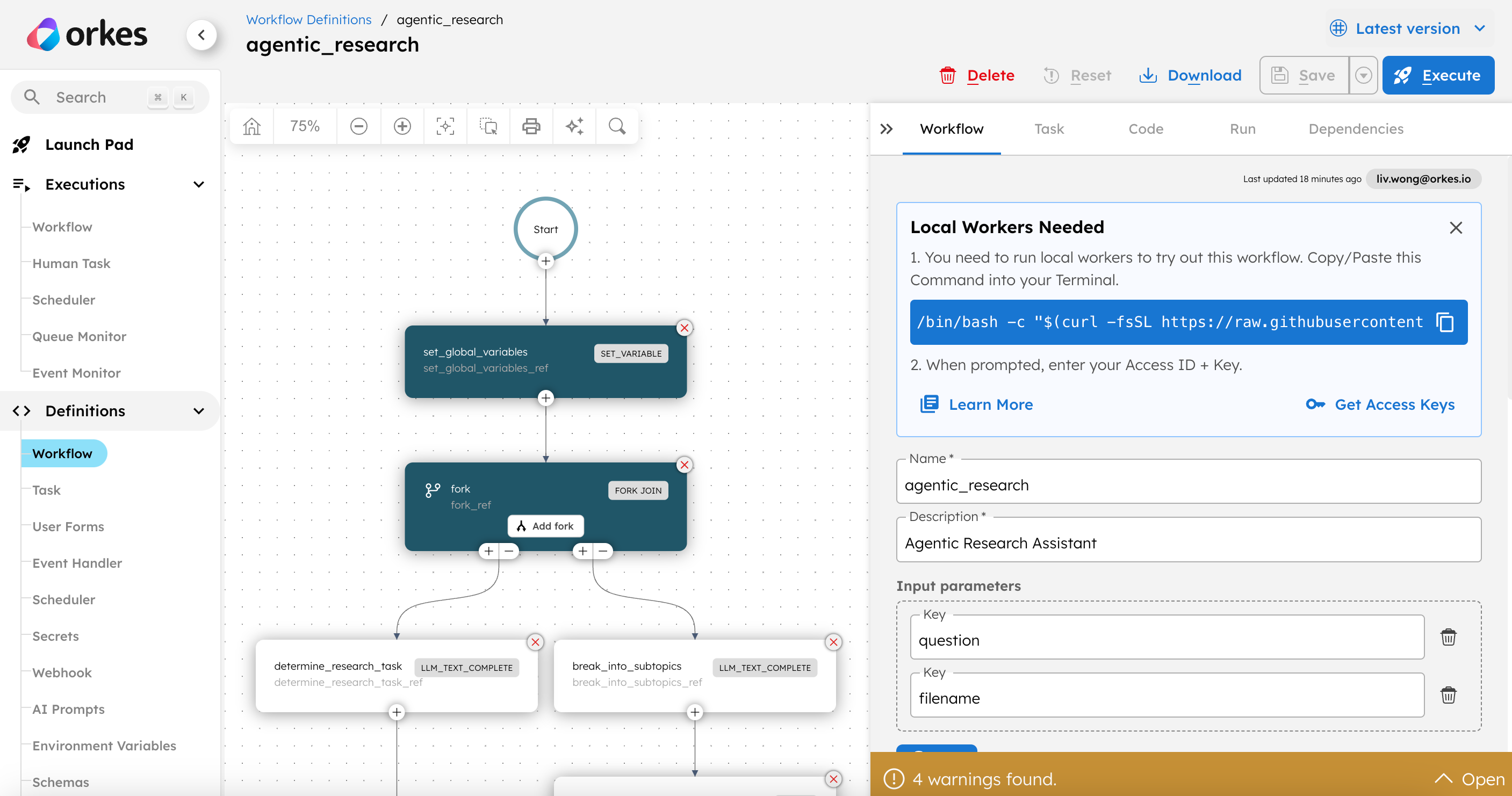 Screenshot of the agentic_research workflow.