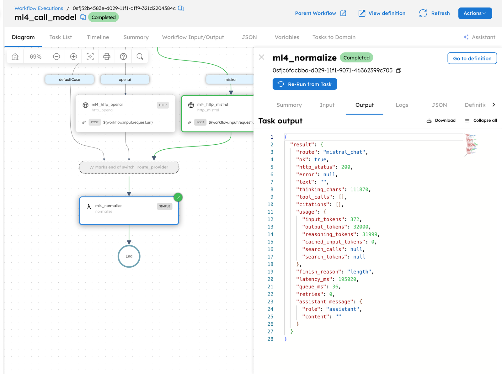 A Large 4 call in the Conductor UI that used 31,999 reasoning tokens and returned no answer